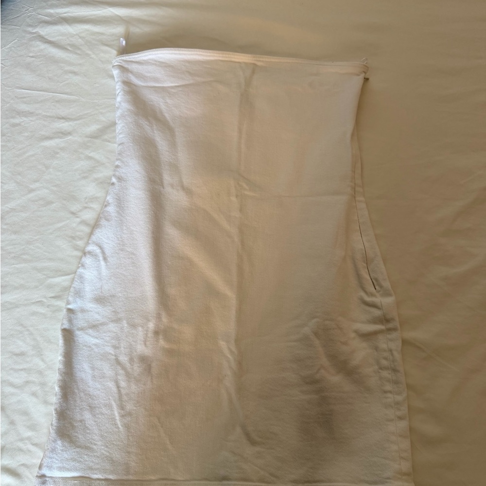 White Jean Strapless Dress